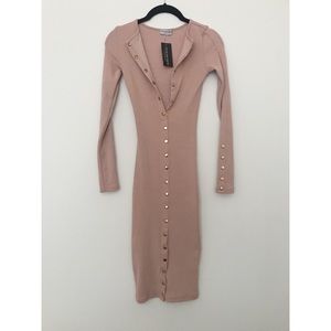 NWT Fashion Nova Midi Button Front Bodycon Dress